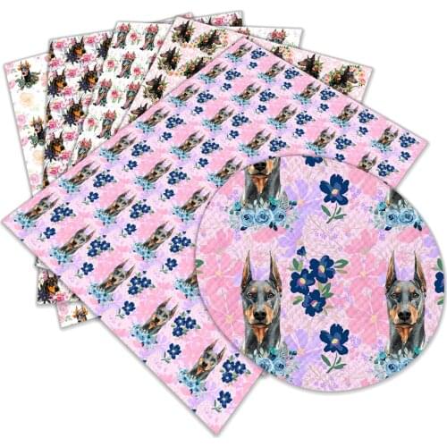 Cute Dog Printed Patter Faux Leather Fabric for Hair Bow Bags Shoes Crafts 22X30cm