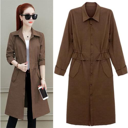 Spring Autumn Womens Windbreakers Single-Breasted Slim Loose Long Thin Trench Coat Feminino