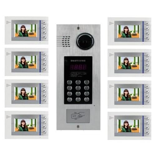 XinSiLu Building Home security Video Intercom System 4.3" LCD Video Door Phone IR Home Video Doorbell For 8-Apartments 1 Doors