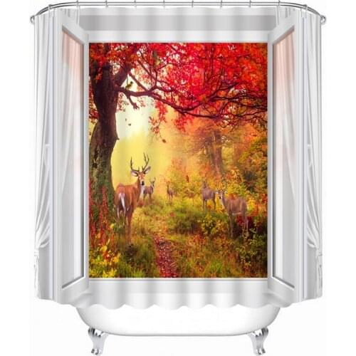 3D shower curtain forest deer pattern Polyester Fabric Waterproof Shower Curtain Eco-Friendly Bathroom Curtain Home