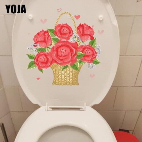 YOJA 22.8X22.6CM Red Romantic Rose Basket Bedroom Wall Decor Sticker WC Toilet Decoration T1-1213
