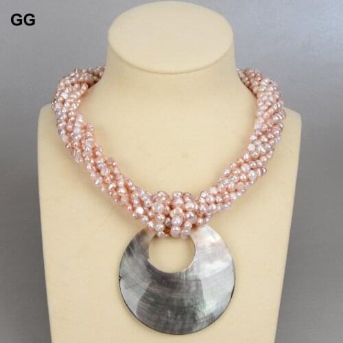 GuaiGuai Jewelry 7 Rows Natural Lavender Keshi Pearl Black Shell Pendant Necklace Cute Style For Women