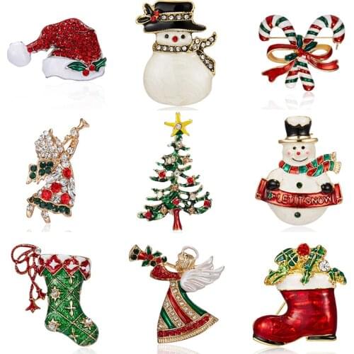 Rinhoo Xmas Enamel Snowman Stockings Santa Tree Brooch Pin Christmas Gifts Women Men Charm Crystal Rhinestone Hot Jewelry
