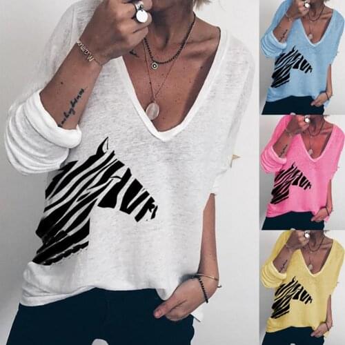 Women Casual Autumn Long Sleeve Zebra Print Loose T-shirt Blouse Top Streetwear