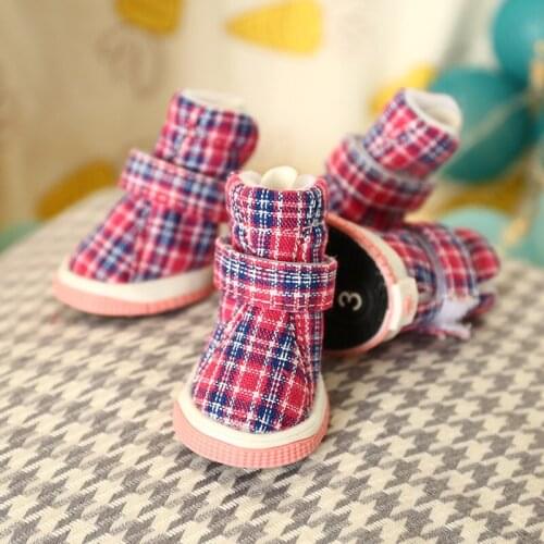 Plaid Winter Dog Shoes For Pet Cat Autumn WInter Boods Skidproof Small Animal 4pcs/set Blue Red Pink Drop Shipping Wholesale