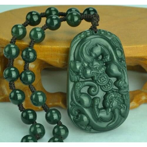 Famous Bottle green Jade Pendant Lucky Beast Amulet PXiu Mala Bead jade Necklace Hanging