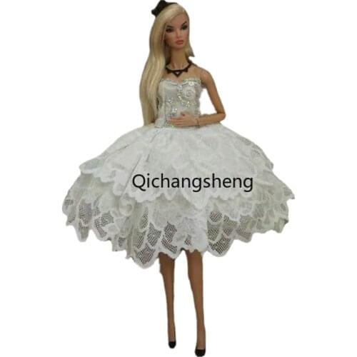 11.5" Classic White Sequin Floral Lace Princess Clothes For Barbie Doll Dress Outfits Gown Vestido 1/6 BJD Accessories Toys Gift