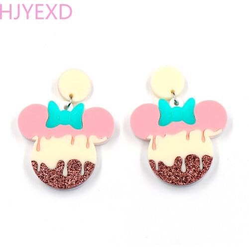 1pair)ER1129-40mm Mouse Head Earrings Cute Ice Cream Dangle Earrings Gitter Acrylic Earrings