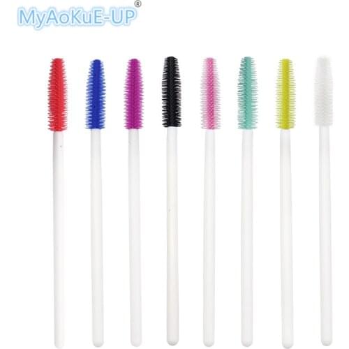 200 pcs/lot Eyelashes Brushes Disposable Silicone White Handle Makeup Brush Eyelash Extension One-off Mascara Wands Applicator