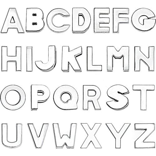 26pcs/lot 8mm A - Z chrome plain slide letter fit for 8mm leather wristband diy charms