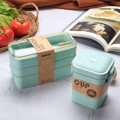 900ml Healthy Material 3 Layer Wheat Straw Bento Boxes Lunch Box Microwave Food Storage Container Tableware Lunch