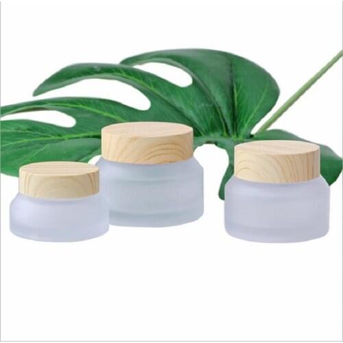 30G sloping shoulder glass bottle jar wooden shape lid for essence/eye cream/day night cream/moisturizer cosmetic packing