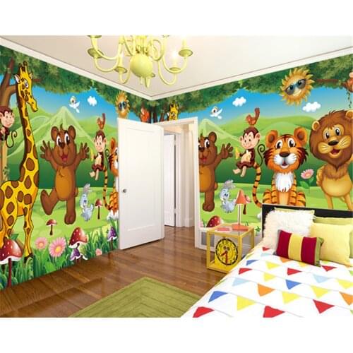Beibehang Custom 3D photo mural cartoon forest animal world elephant lion giraffe children bedroom living room mural wallpaper