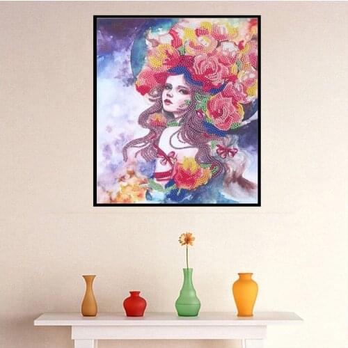 5D Special Shaped Diamond Painting Flower Girl DIY Embroidery Kit Crystal Art Rhinestone Cross Stitch Home Decor Hang Picture