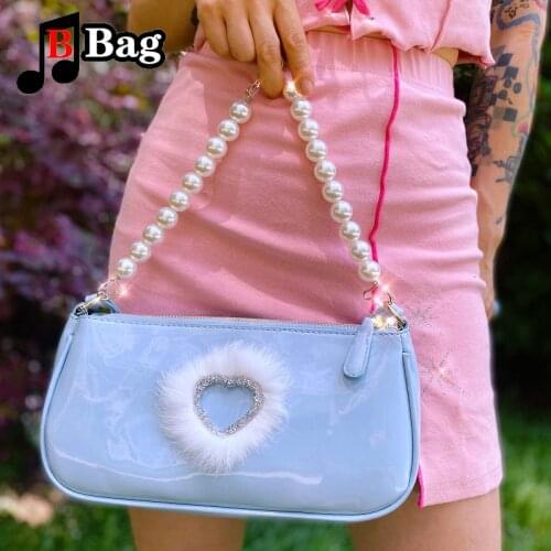 American Girl Fashion leather shoulder bag Handbag women Pearl chain Hollowed out love design Underarm Bag ladies Axillary Pouch
