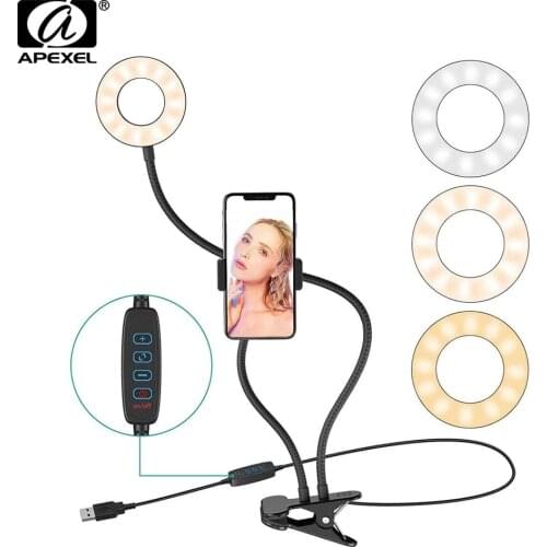 APEXEL Multi-Color LED Selfie Ring Light Flexible USB Table Desk Led Flash Lamp With Mobile Phone Holder For Youtube TikTok Live