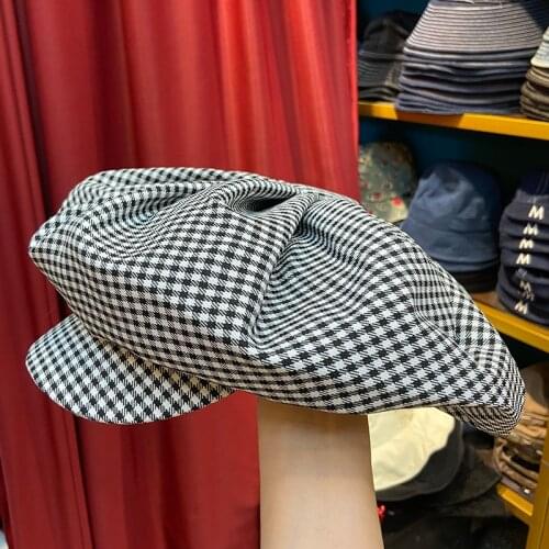 Autumn Black Striped Grid Coating Fashion Cotton Solid Texture Beret Hat Men Women Leisure Painter Octagonal Hat Korean Fashion