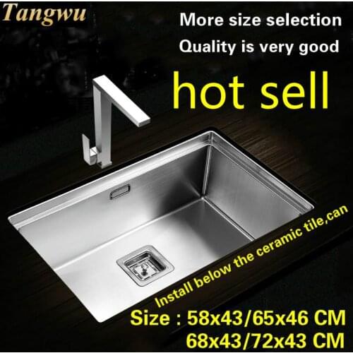 Free shipping Standard luxurious kitchen manual sink single trough durable stainless steel hot sell 58x43/65x43/68x43/72x43 CM