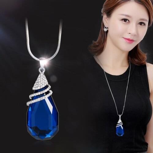 Chocker Statement Crystal Water Drop Necklace Pendant Snake Chain Collar Souvenir New Fashion Jewelry for Women