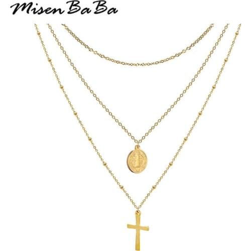 Catholic Church Jesus Necklaces Stainless Steel Multi Layered Cross Choker Necklace For Women New Religious Christian Jewelry