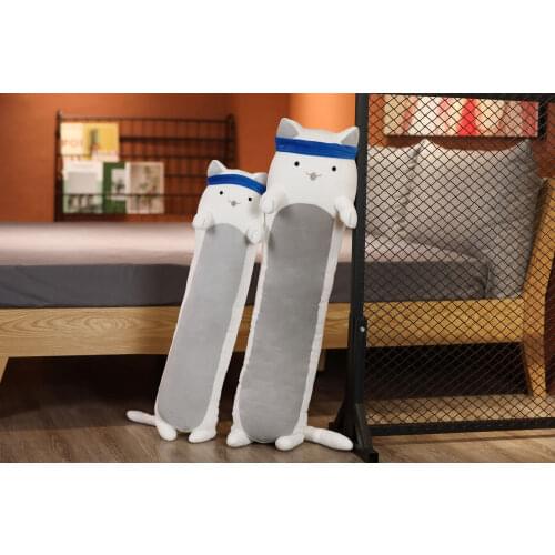 90/120CM Cute Long Cat Plush Toy With Blue Headband Cat Animal Doll Sleeping Pillow Home Bed Decoration Holiday Gift