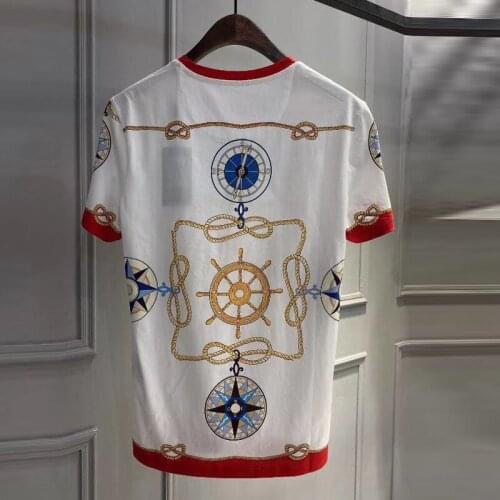 Tee Plus Size Women 2021 Runway Fashion Summer White T-Shirt Chian Print Casual Holiday XXL 3XL 4XL T-Shirts