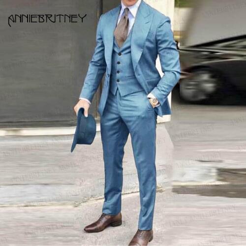 Classic Mens Suits 3 Pieces Set Prom Wedding Suits for Men Tuxedo Slim Fit Bridegroom Marriage Costume Custom Jacket Vest Pants