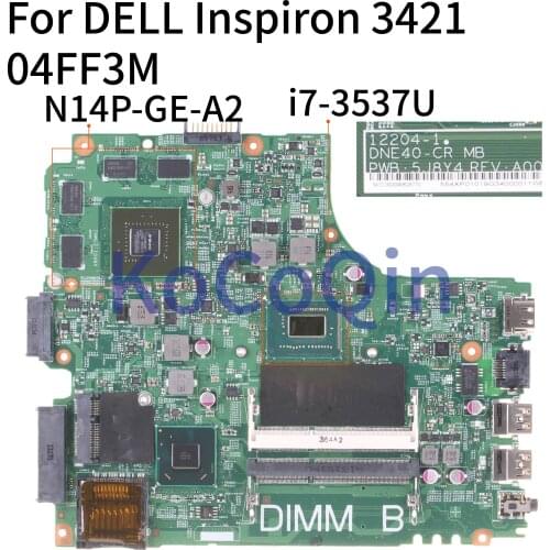 KoCoQin Laptop motherboard For DELL Inspiron 14R 3421 5421 SR0XG I7-3537U GT730M Mainboard N14P-GE-A2 CN-04FF3M 04FF3M 12204-1