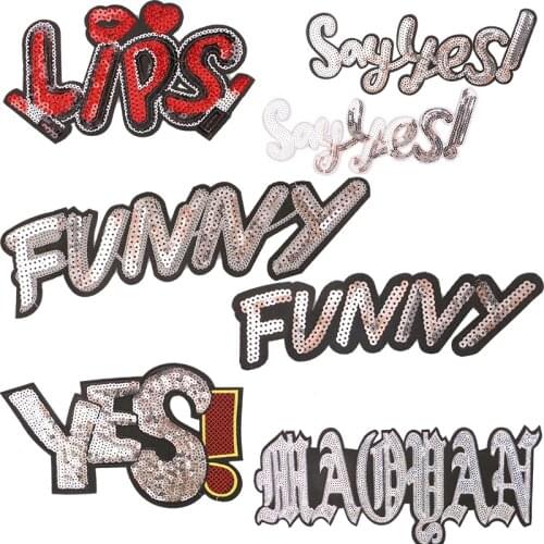 Colorful Funny Yes Sequins icon Iron on Patches for Clothing DIY Stripes Clothes Patchwork Stickers for Children Custom Badges