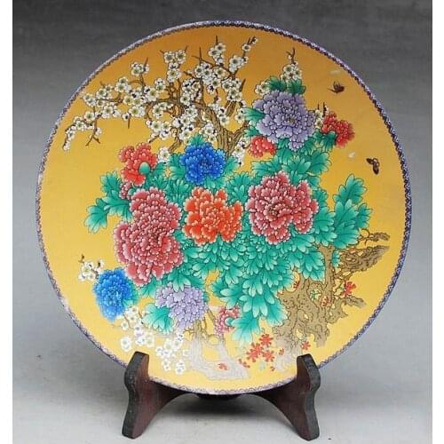Exquisito chino hecho a mano familia arcaica Rosa porcelana placa pintada con hermosas flores
