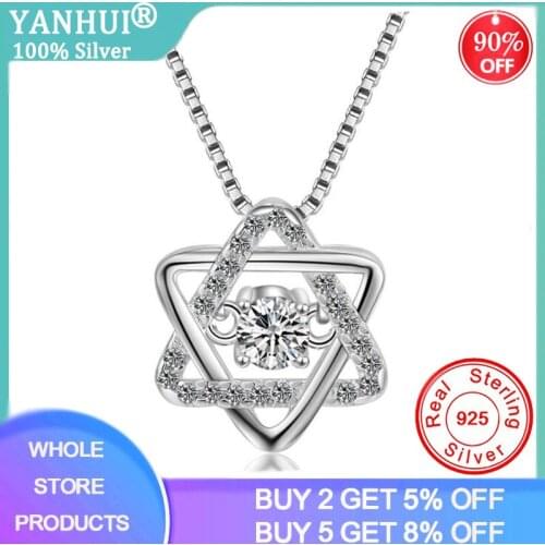 YANHUI Fashion Star Heart Shape Necklaces For Women Simple Silver 925 Clavicle Chain Charms Pendant Necklace Girl Jewelry Gift