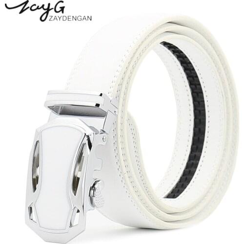 ZAYG Men Fashion Super Sports Car Metal Automatic Buckle Belts Cow Genuine Leather Unique Sliding Ratchet Belts Men Luxury Belt