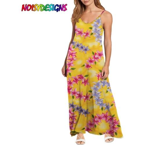 NOISYDESIGNS Dresses For Women Casual Flower Yellow Hawaiian Print Dress Women Suspender Dress Hibiscus Long Dress Dropshipping