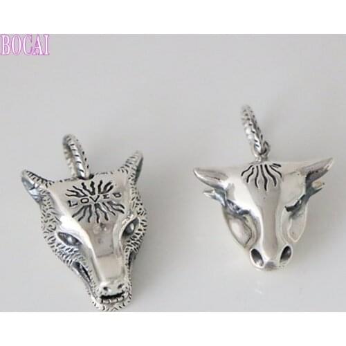 New S925 pure silver wolf head cow head pendant for Man punk necklace pendant Thai silver pendant for Woman mans pendant