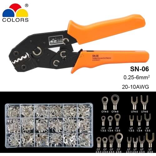 SN-06 Crimping Pliers 0.25-6mm2 Non Insulated OT UT RNB SNB Wire Connector Terminals Kits 20-10AWG Stripping Multitools Suits
