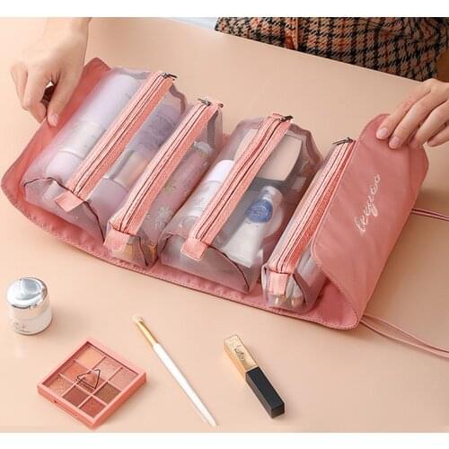 Portable Womens Cosmetic Bags Travel Toiletries Pouch Separable Drawstring Makeup Storage Bag Large-capacity Make up Organizer