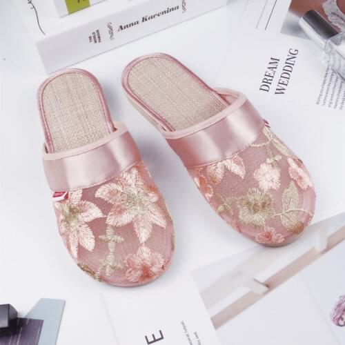 Women Chinese Mesh Floral Sequins Slippers Slides Slip On Flats Flip Flop Loafers Sandals Summer Breathable 11 Colors B204