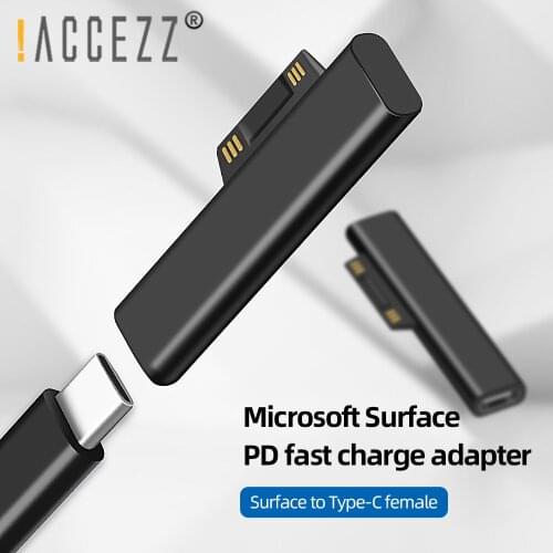 !ACCEZZ 3A USB C Female PD Adapter Fast Charging Magnetic Converter For Microsoft Surface Pro 3 4 5 6 7 Book 1 2 GO Laptop