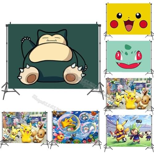 Pokemon Party Backdrop Anime Pikachu Bulbasaur Cloth Vinyl Backdrops Photography Wall Hanging Birthday Supplies Decoration Gift