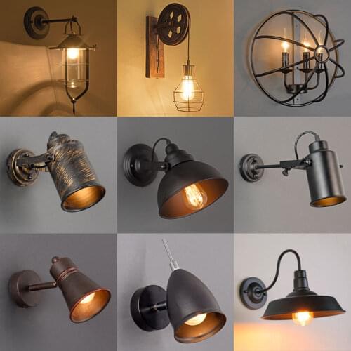 Industrial Vintage Loft Retro Wrought Iron Black Painted Wall Lamp with E27 Edison Bulb Wall Sconce for Home Lighting