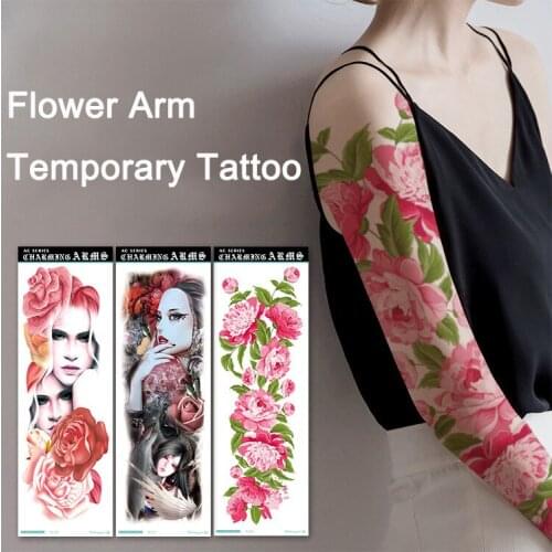Whole Large Arm Sleeve Temporary Tattoos Waterproof Stickers Lion Crown King Rose Flower Wolf Tiger Skull Totem For Men Women