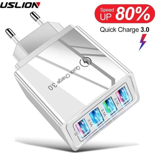 USLION 4 Ports USB Charger LED Quick Charge For Phone Adapter For Xiaomi Samsung S10 Portable Wall Mobile Charger Fast Charger