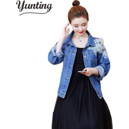 Autumn Spring Embroidery Women Denim Jacket Floral Jeans Jackets Vintage Slim Female Long Sleeve Short Coat Outwear