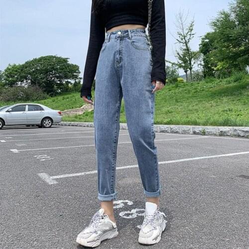 2021 Spring Jeans High Waist Straight Denim Ankle-Length Pants Girls Casual Soft Streetwear Trousers Denim Joggers Women