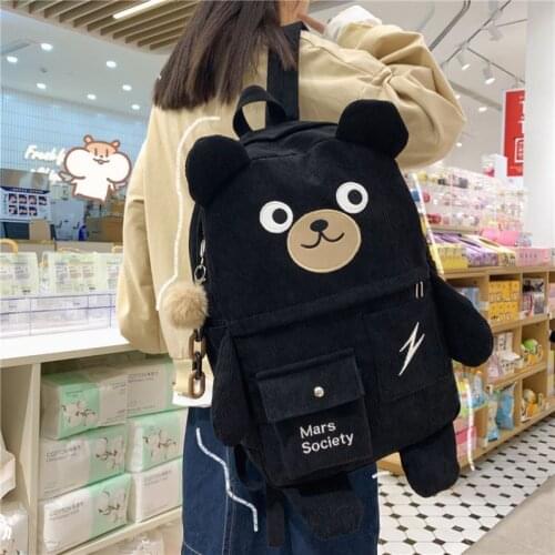 Cartoon Bear Women backpack Corduroy Korean Harajuku Kawaii female student school bag Fashion Casual Girls bags Travel backpacks