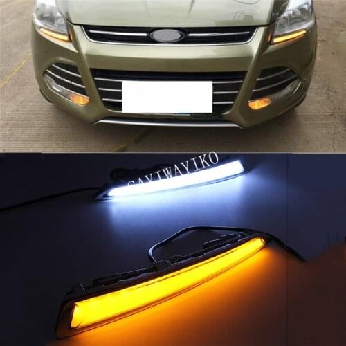 1Pair For Ford Kuga Escape 2013 2014 2015 2016 Daytime Running Light DRL LED Fog Lamp Cover With Yellow Turning Signal Functions