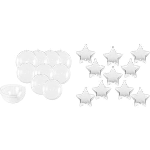 10 Pcs 4-Inch Clear Plastic Fillable Ornaments Ball & 10 Sets 80mm DIY Fillable Balls Clear Plastic Balls (Star Shape)
