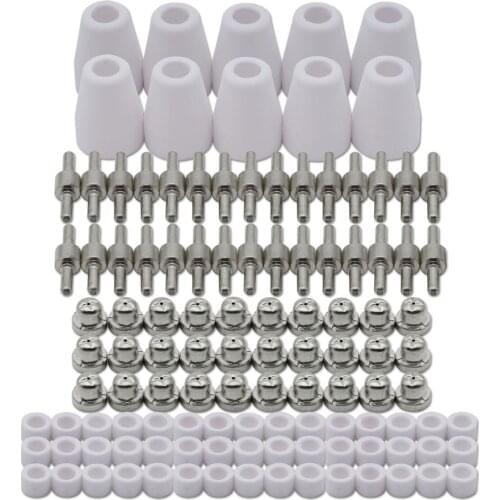 115pcs PT-31 JG-40 WSD-LG40 Standard Plasma Electrode Tip Nozzle Nickel Plated Shield Cup Gas Ring Consumable KIT Fit CUT 40 50