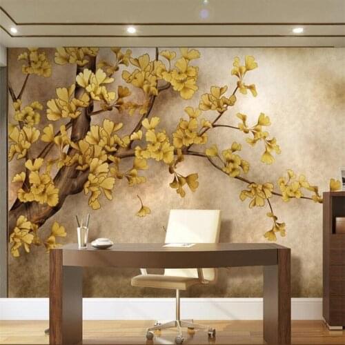 Custom wallpaper 3D murals hand-painted Chinese ginkgo tree TV background wall living room bedroom restaurant mural 3d wallpaper