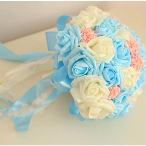 5color Bouquet and Wrist Corsage and Boutonniere Blue buque de noiva Artifical Rose Wedding Bridal Bridesmaid Flowers K89